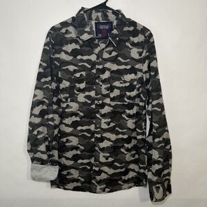 VII 7 Souls New York Button Up Shirt Mens Size L Large Army Camo Flip Cuff Slim